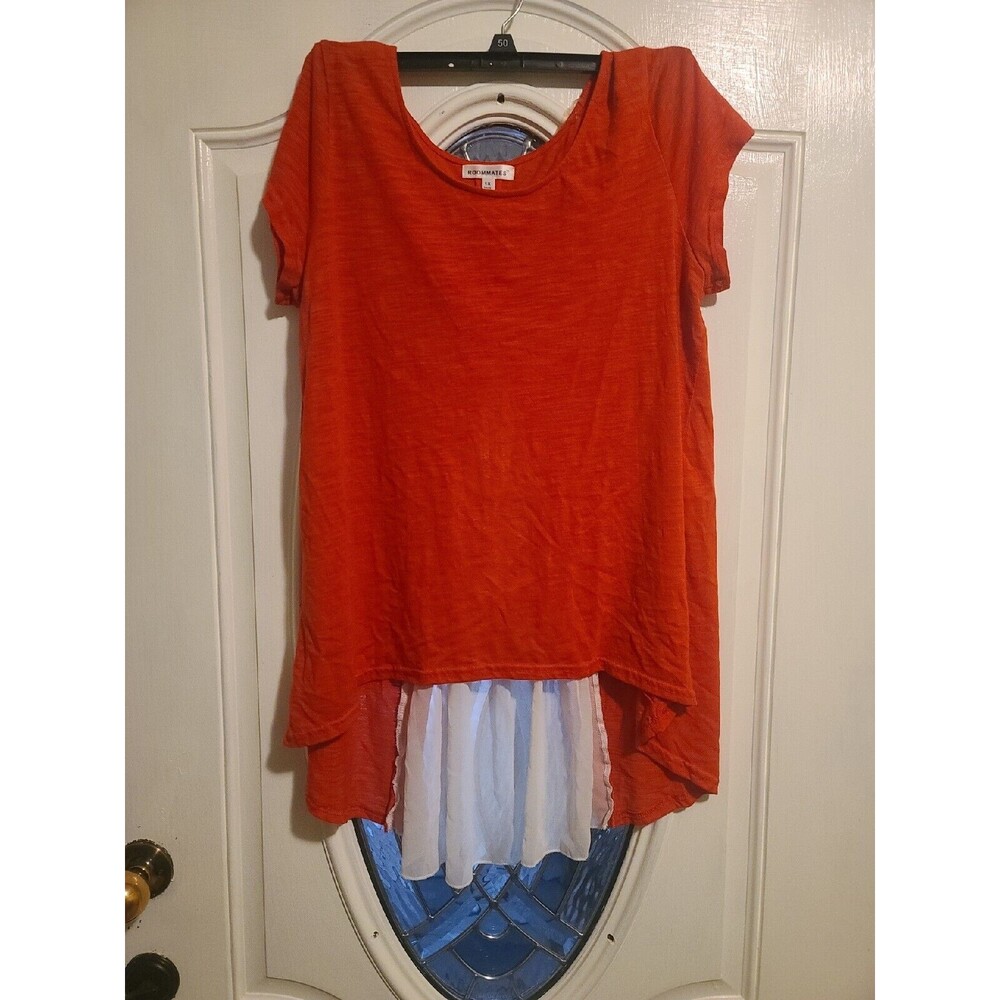 Roommates Red Top With Sheer Split In Back. 1X